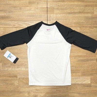 Nike Boys Rash Guard DRI-FIT UPF White/Black Logo Size M NESSC745-100