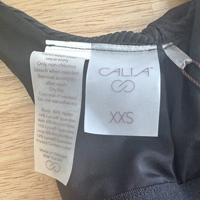CALIA Ribbed Sports Bra Black XXS Medium Support Removable Pads UPF 50+
