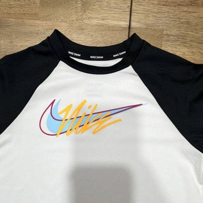 Nike Boys Rash Guard DRI-FIT UPF White/Black Logo Size M NESSC745-100