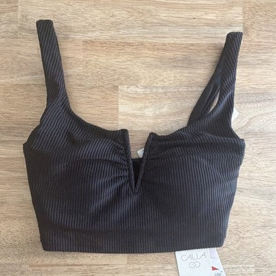 CALIA Ribbed Sports Bra Black XXS Medium Support Removable Pads UPF 50+