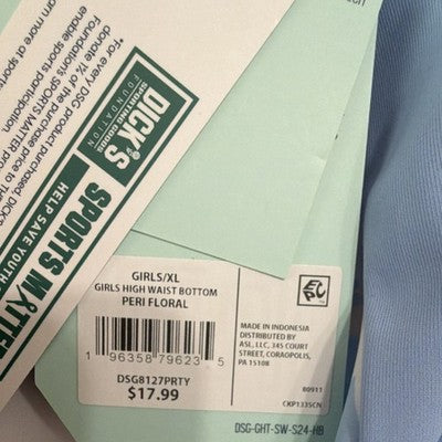 DSG Girls High-Waisted Bathing Suit Light Blue Pink XL