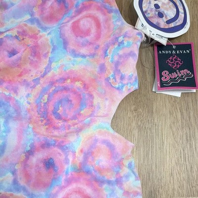 Girls One Piece Swimsuit Pink Multicolor Swirl L (12/14)