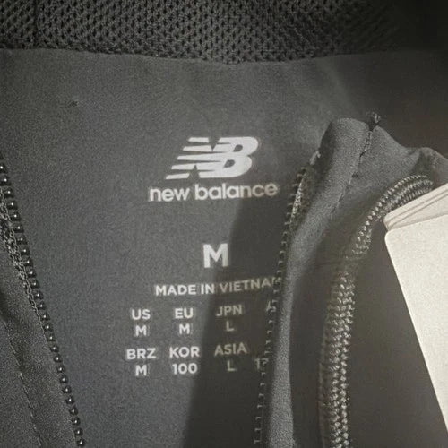 New Balance Men's Windbreaker Jacket Black M Full-Zip Hooded MJ41018 Polyester