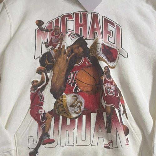 Jordan Michael Jordan Graphic Print Hooded Fleece Pullover Sweatshirt White M