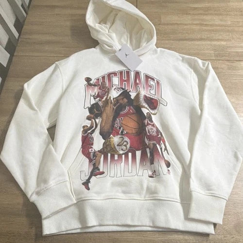 Jordan Michael Jordan Graphic Print Hooded Fleece Pullover Sweatshirt White M