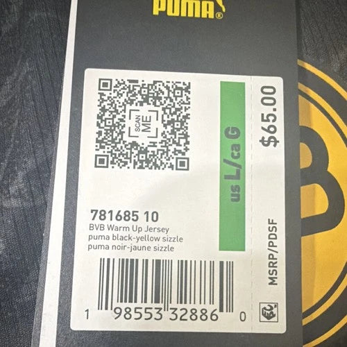 PUMA Borussia Dortmund Soccer Jersey Black Yellow Men's Size L Official Licensed