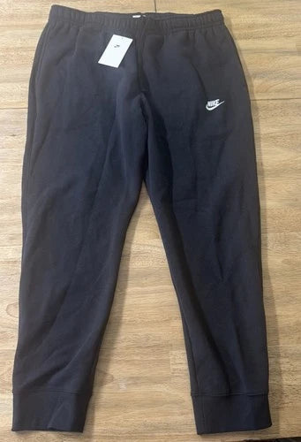 Nike Fleece Sweatpants Mens XXL Black White Swoosh Tapered Leg Relaxed Fit
