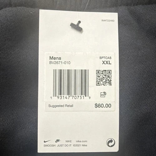 Nike Fleece Sweatpants Mens XXL Black White Swoosh Tapered Leg Relaxed Fit