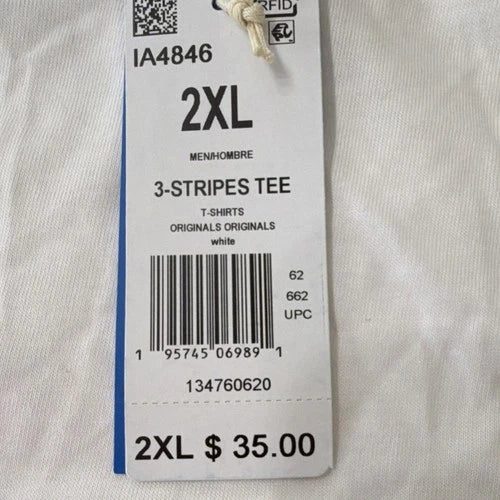 adidas Originals 3-Stripes Tee Men's White Black Short Sleeve T-Shirt 2XL IA4846